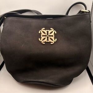 Rustic Cuff Black Leather Shoulder Bag Gold Logo Accent Gold Hardware Women’s